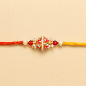 Auspicious Love Red Meenakari Pearl Bhai Rakhi
