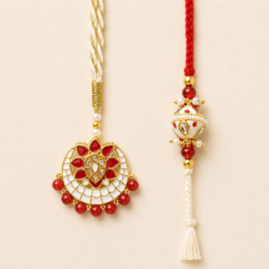 Auspicious Bond White Red Kundan Mandala Pair Rakhi