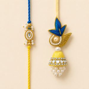 Radiant Blue Leaf Jhumka Pair Rakhi