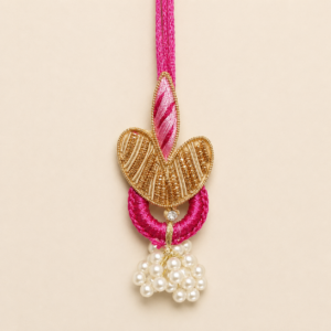 Loving Pink Gold Leaf Pearl Lumba Rakhi