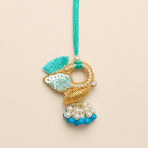 Joyful Turquoise Bird Pearl Lumba Rakhi