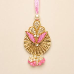Blessed Pink Gold Fan Pearl Lumba Rakhi