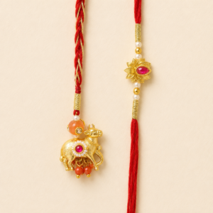 Auspicious Coral Gau Lotus Pair Rakhi