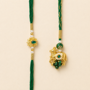 Prosperity Green Gau Lotus Pair Rakhi