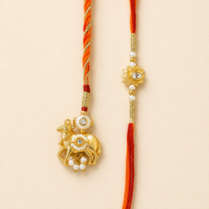 Blessed Orange Gau Flower Pair Rakhi
