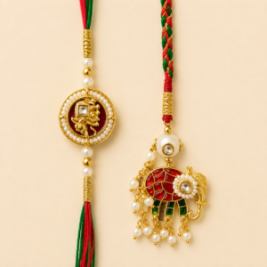 Auspicious Bond Red Green Elephant Pair Rakhi
