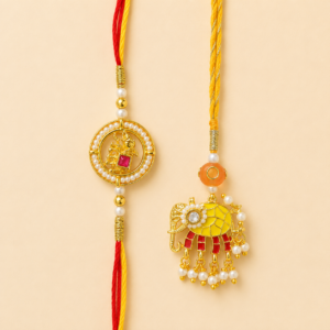 Golden Blessings Yellow Elephant Pair Rakhi