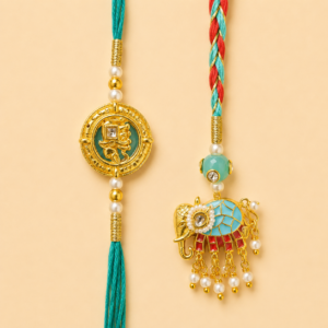 Festive Bond Turquoise Elephant Pair Rakhi