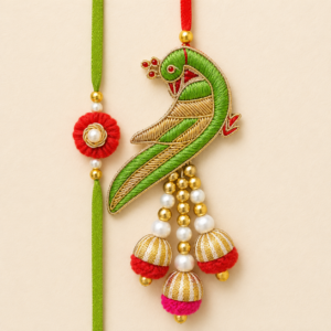 Graceful Green Parrot Lumba Pair Rakhi