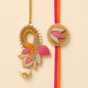 Affectionate Zardosi Leaf Bloom Pair Rakhi