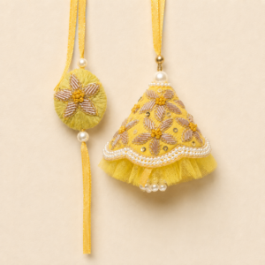 Joyful Grace Yellow Floral Jhumka Pair Rakhi