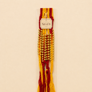 Golden Bead Red Moli Rakhi | Set of 6